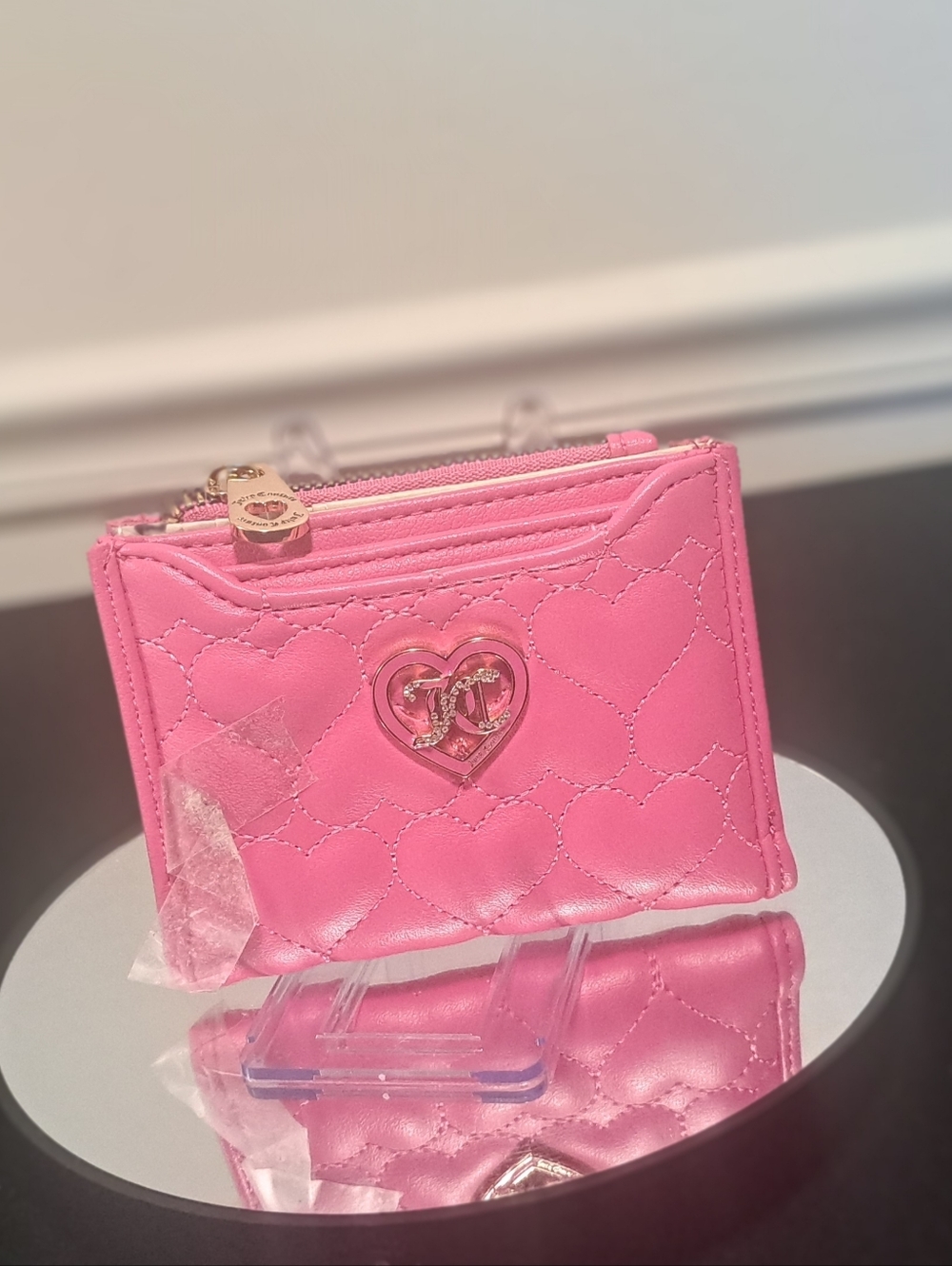 Juicy Couture Hot Pink Quilted Heart Bifold Wallet with Gold Heart Logo NWOT - Picture 7 of 7